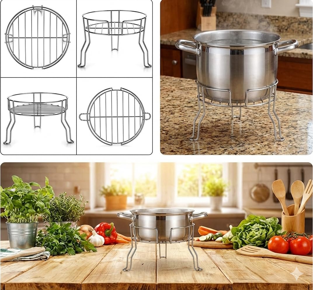 SteelPot Rack for Kitchen | Stainless Steel Matka & Pot Stand | Durable Kitchen Vessel Holder for Rice Strainer, Cooking Pots & Utensils | Space Saving Kitchen Rack — Amazon image 3