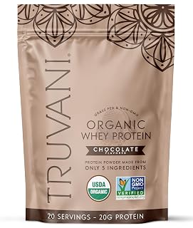 Truvani Organic Whey Protein Powder | Chocolate | 20g Grass Fed Whey Protein | 20 Servings | USDA Organic & Non-GMO | Gluten Free | No Gums, No Soy, No Stevia, No Added Sugars - Amazon product rated Grade A