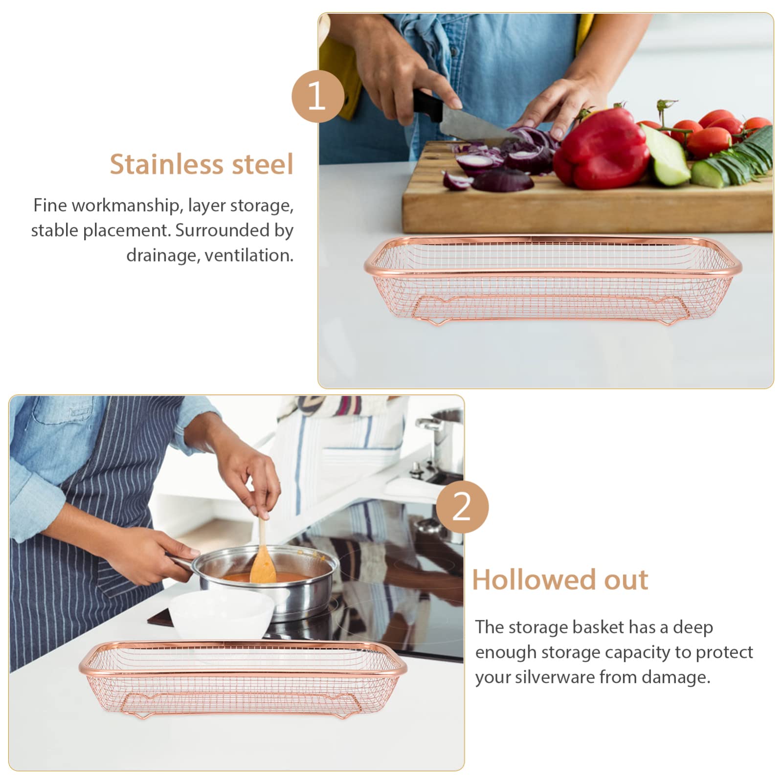 Zerodeko 3pièces Panier De Rangement Pour Couverts Inoxydable Organisateur De Et Ustensiles De Cuisine Pratique Et Pour Cuisine Bureau Doré