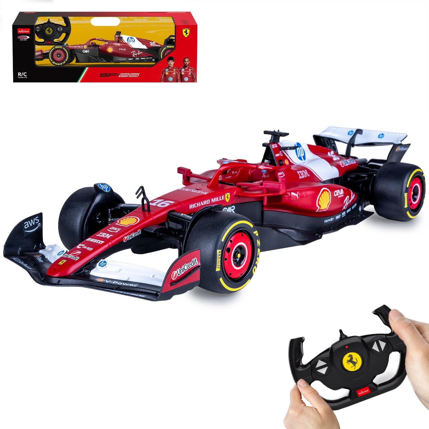JAMARA 402259 Ferrari SF-25 1:12 czerwony 2,4 GHz RC samochód wyścigowy zdalnie sterowany model samochodu, zabawka dla dzieci od 6 lat, pomysł na prezent