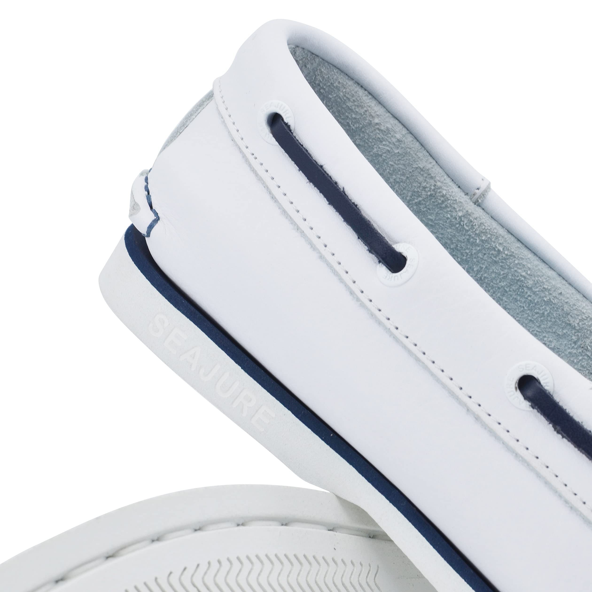 Seajure Damen Bootsschuhe Sauvage Weiß und Marineblau Leder