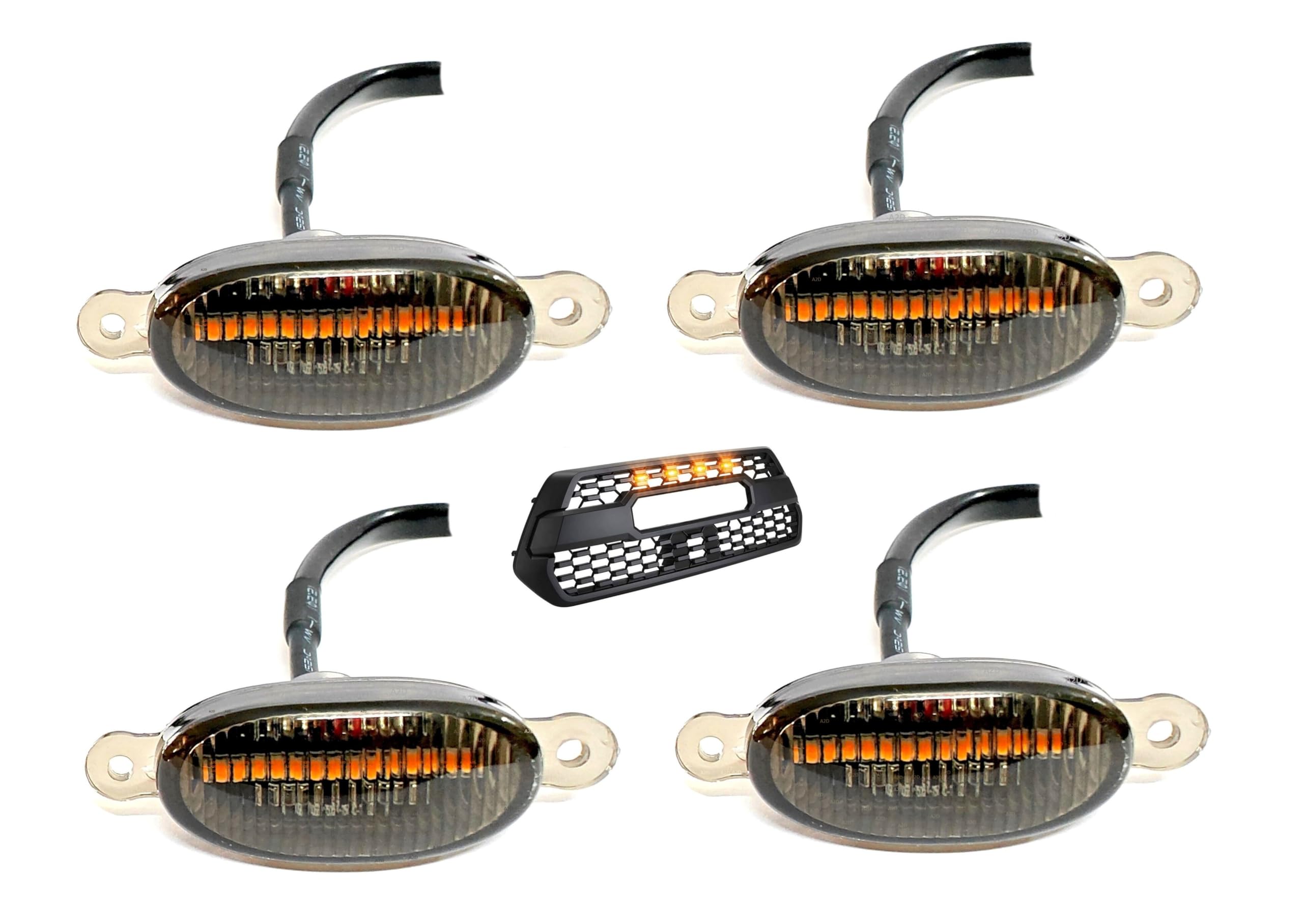 A2D® 82336 12V DC DRL Warning Day Time Running Lights Car Grill LED Lights Orange/Amber Smoked Glass Fog Lights Set Of 4 Compatible with Toyota Hilux-image-31