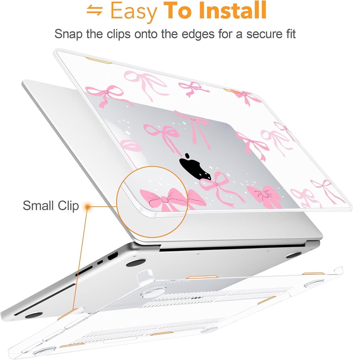 for MacBook Pro 14 inch M5 2026 2025-2021 Release M5 M4 M3 M2 M1, A3427 A3426 A3434 A3112 A3401, Plastic Hard Shell Case & Keyboard Cover & Screen Protector, Pink Bow P552