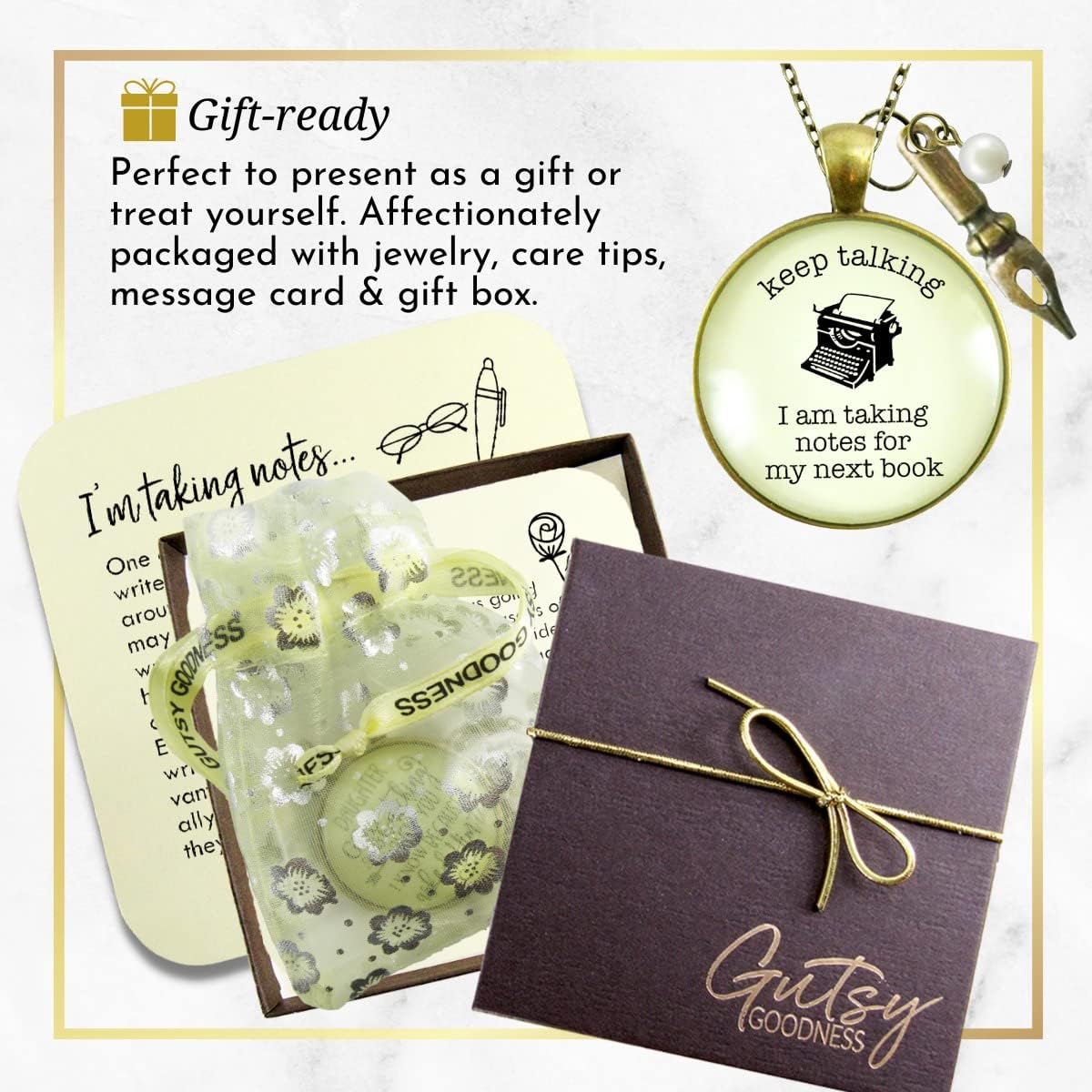 Gutsy Goodness Reader Writer Necklace Novelty Quotes Handmade Vintage Theme Pendant Jewelry