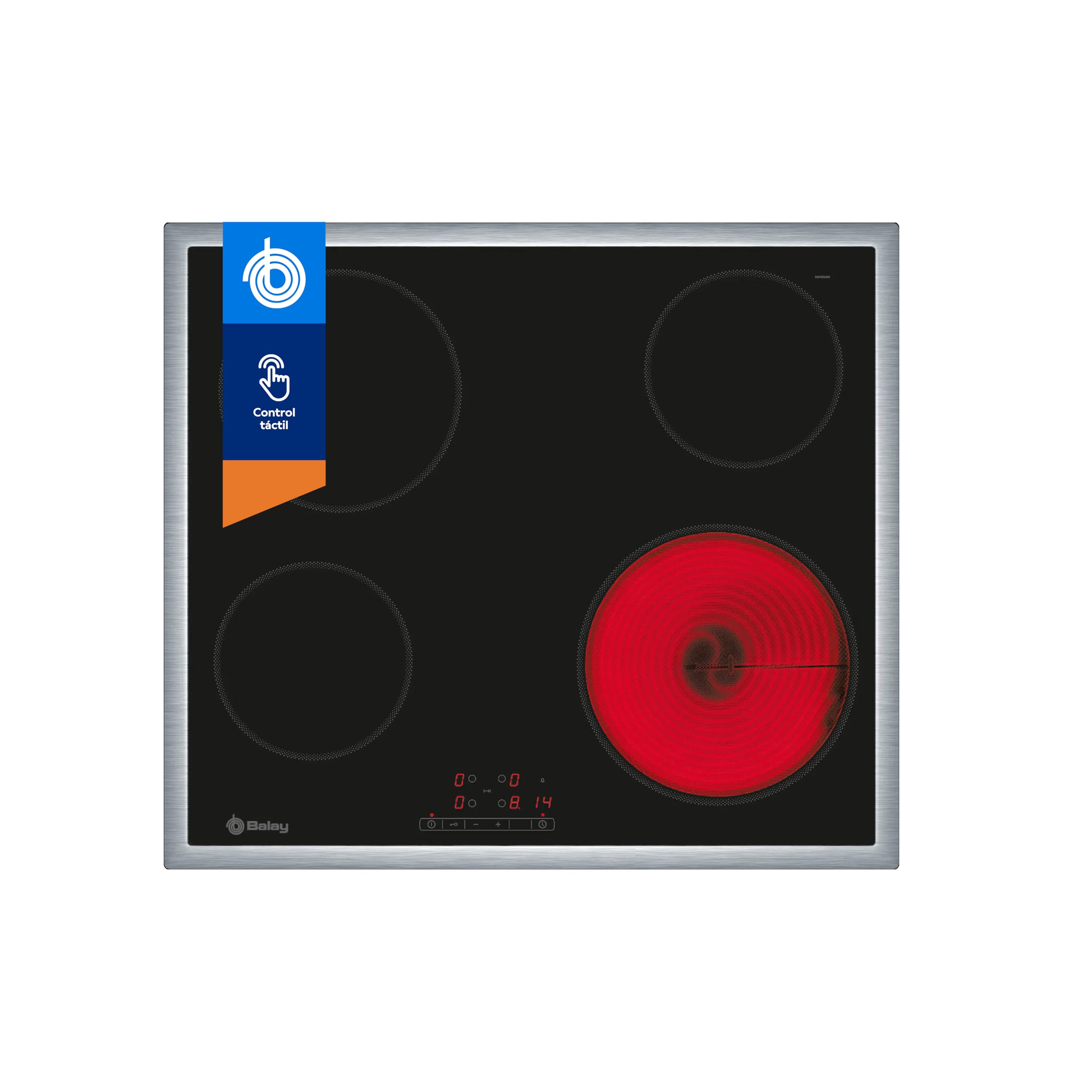 Balay 3EB720XR - Vitroceramica 4 Zonas, 1200 W, Vidrio y cerámica, Negro, 48 x 583 x 513 mm