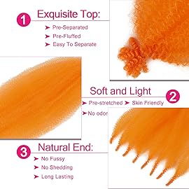 Springy Afro Twist Hair 16 Inch 3 Packs, Marley Twist Braiding Hair Pre separated Afro Twist Hair for Faux Locs Afro Spring Twist Hair Extensions (16 Inch (Pack of 3), Orange)