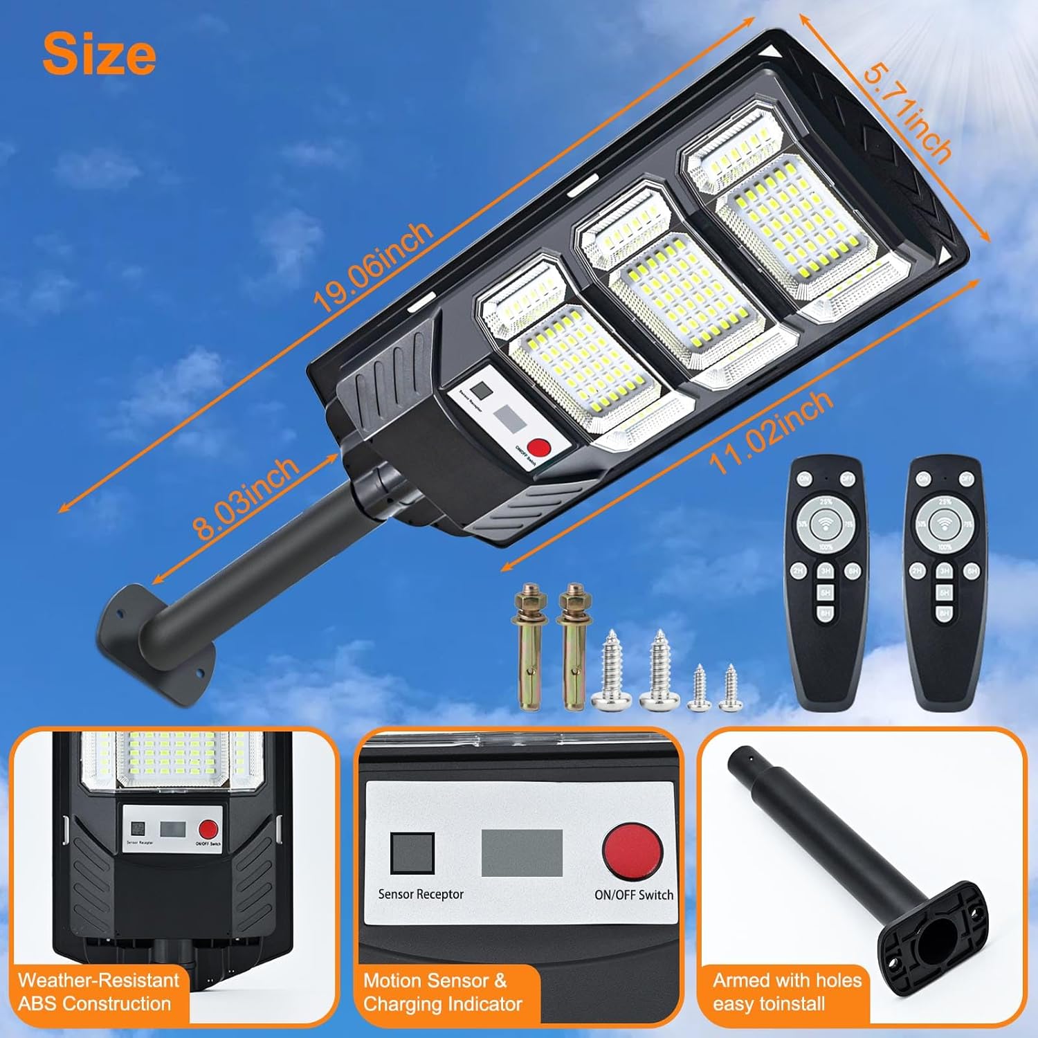 Solar Street Lights Outdoor 2 Pack, IP66 Waterproof LED Security Light, 6500K Solar Flood Lights Dusk to Dawn with Motion Sensor and Remote, Parking Lot Lights for Yard, Garage