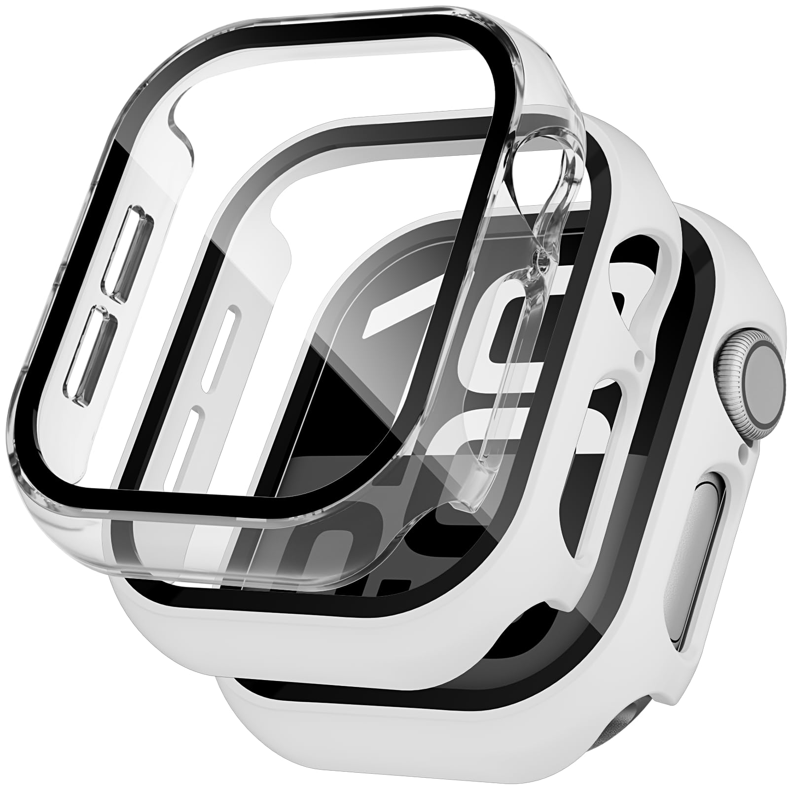 Wugongyan 2 Pack Screen Protector Case Compatible with Apple Watch Series 10 42mm 46mm, Hard PC Built-in HD Tempered Glass Film Overall Protection Cover for iWatch 10 (White+Clear, 42mm)