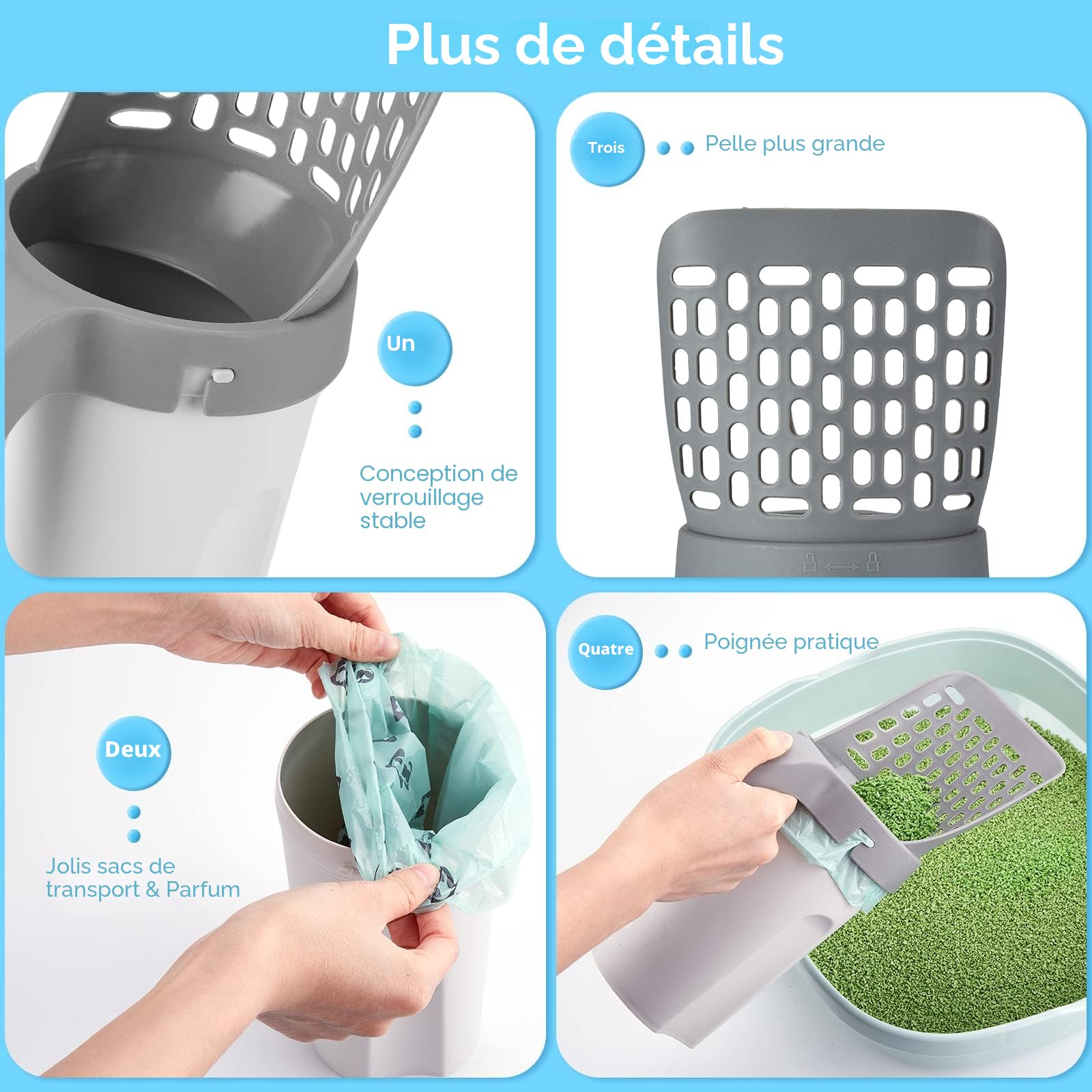 MYPIN Pelle à Litière pour Chat avec Support, Poubelle à Litière pour Chat avec 120 Sacs, Ramasse Crotte Chat de Grande Capacité