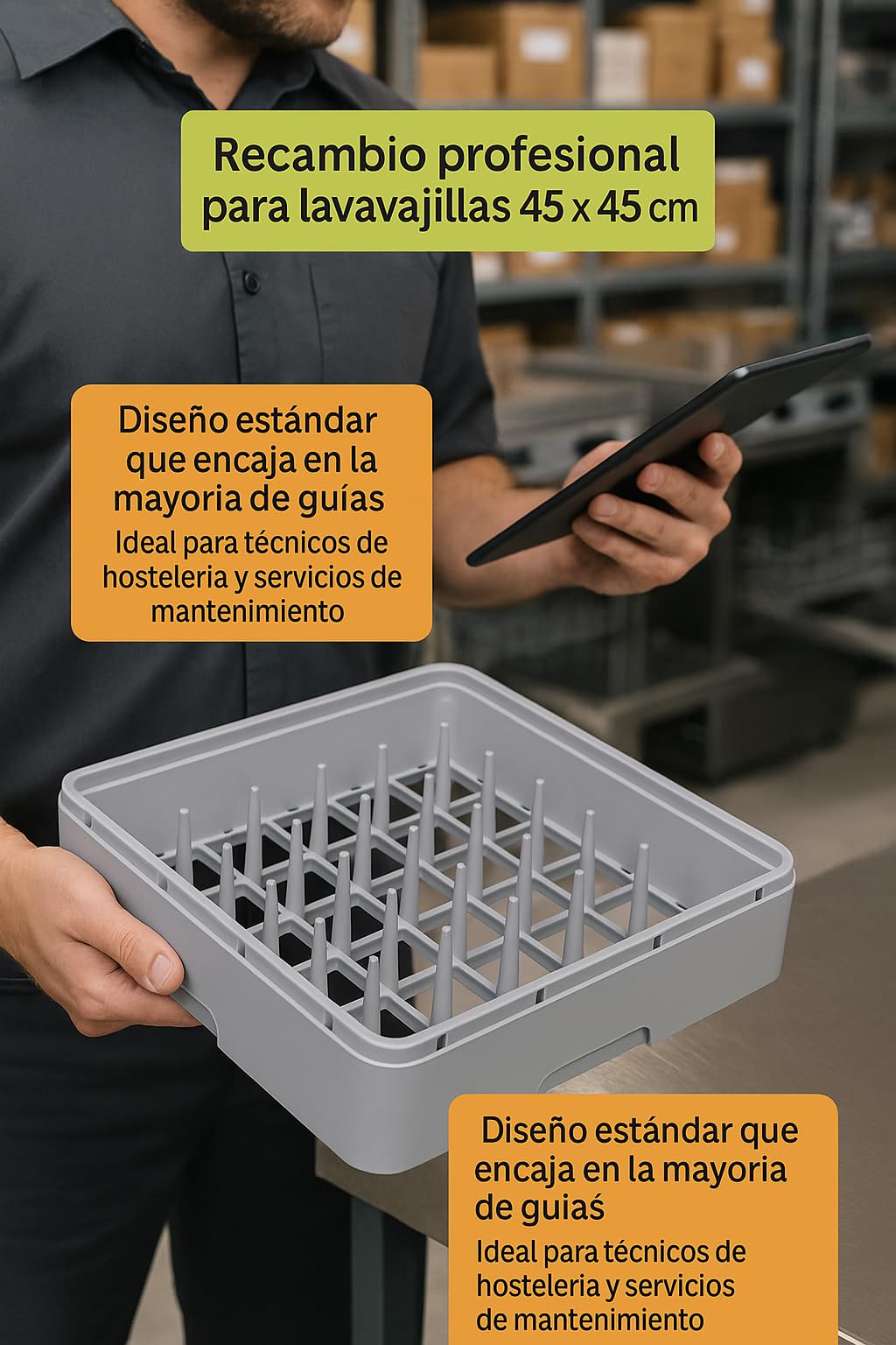 Cesto Lavavajillas Industrial Platos 450x450x106mm Plastico Cerrado Rack Profesional Hosteleria Cesta Platos 14 Unidades 91LV89405 Accesorio Lavavajillas Universal