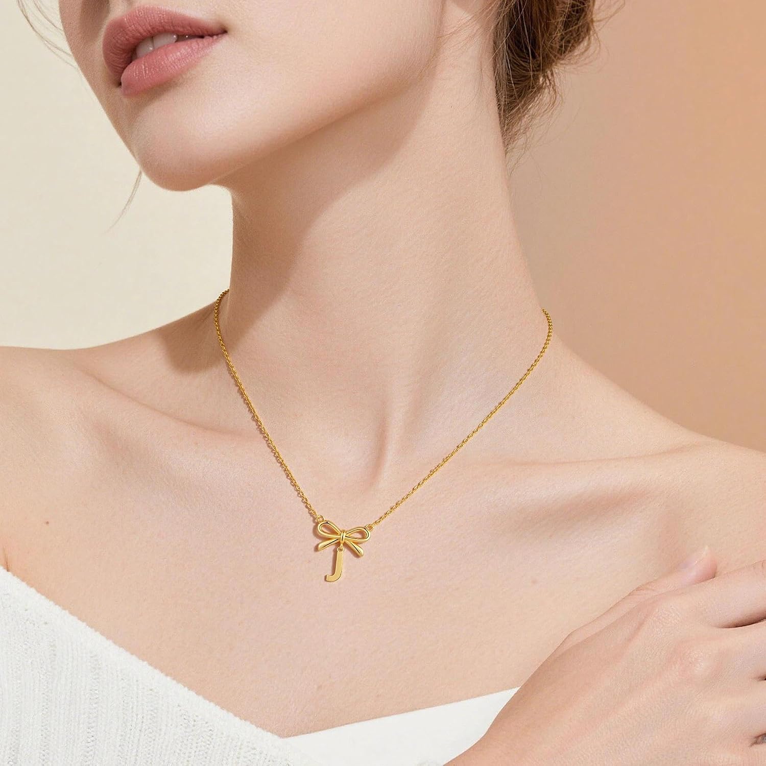 Gold Bow Initial Necklaces for Women 14K Gold Plated Dainty Bow Letter A-Z Pendant Necklace Jewelry Gifts