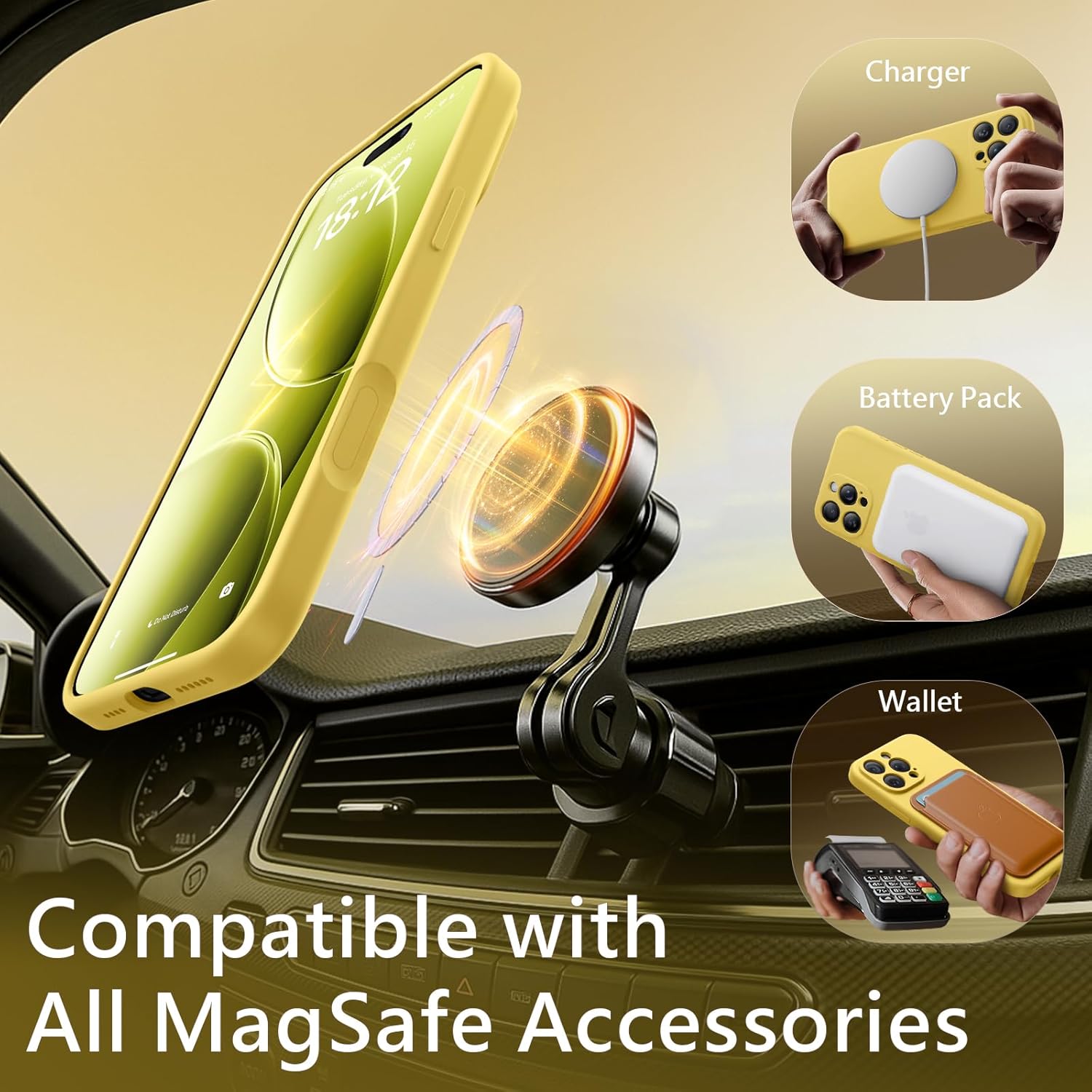 FlyReal Magnetic for iPhone 16 Pro Max Case, Compatible with MagSafe, (Integrated Silicone Camera Control Button & Camera Protection) +Screen Protectors, Microfiber Lining Case 6.9", Yellow - Image 5