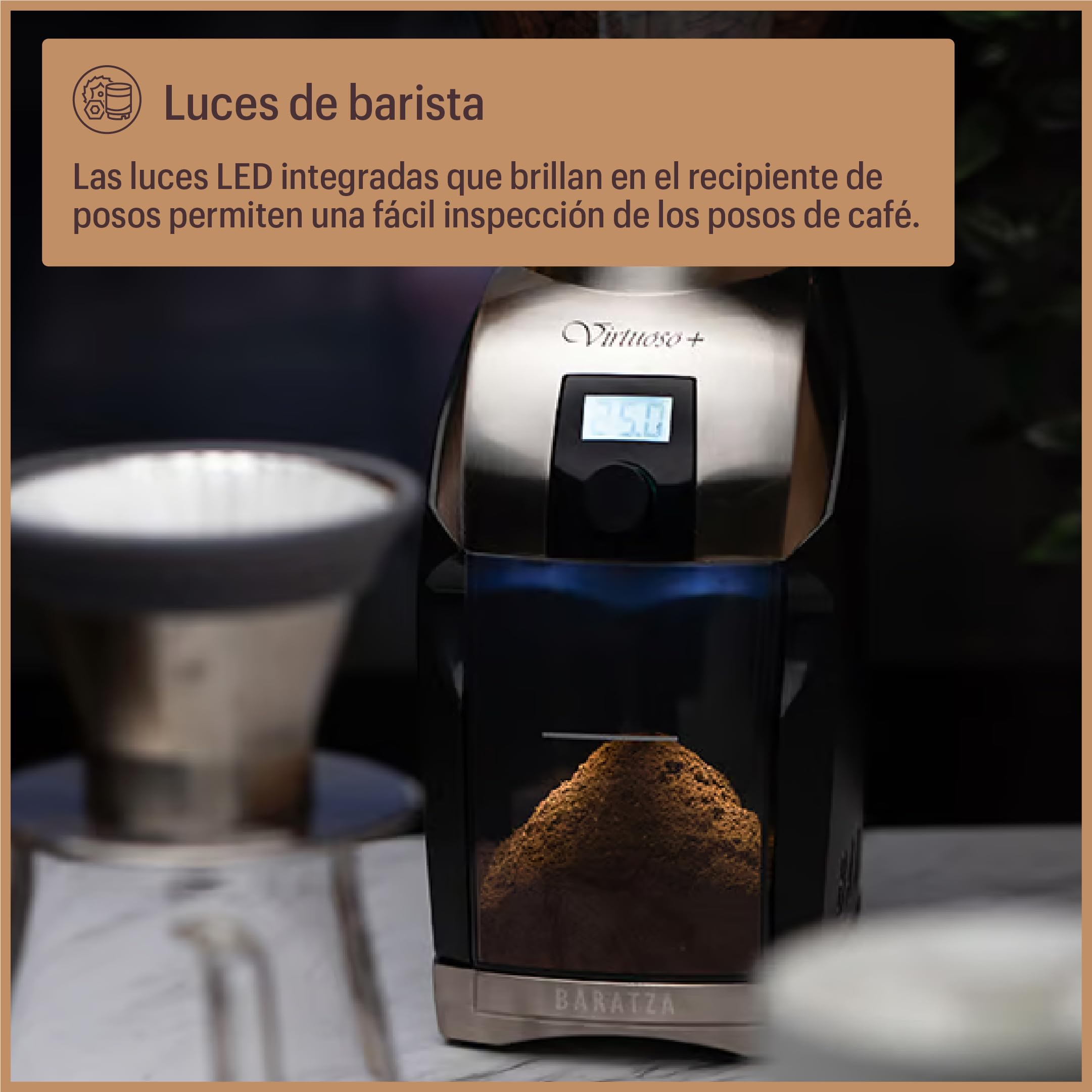 Baratza Virtuoso+ Molinillo Eléctrico de Café en Grano, Negro | Coffee Grinder con Temporizador