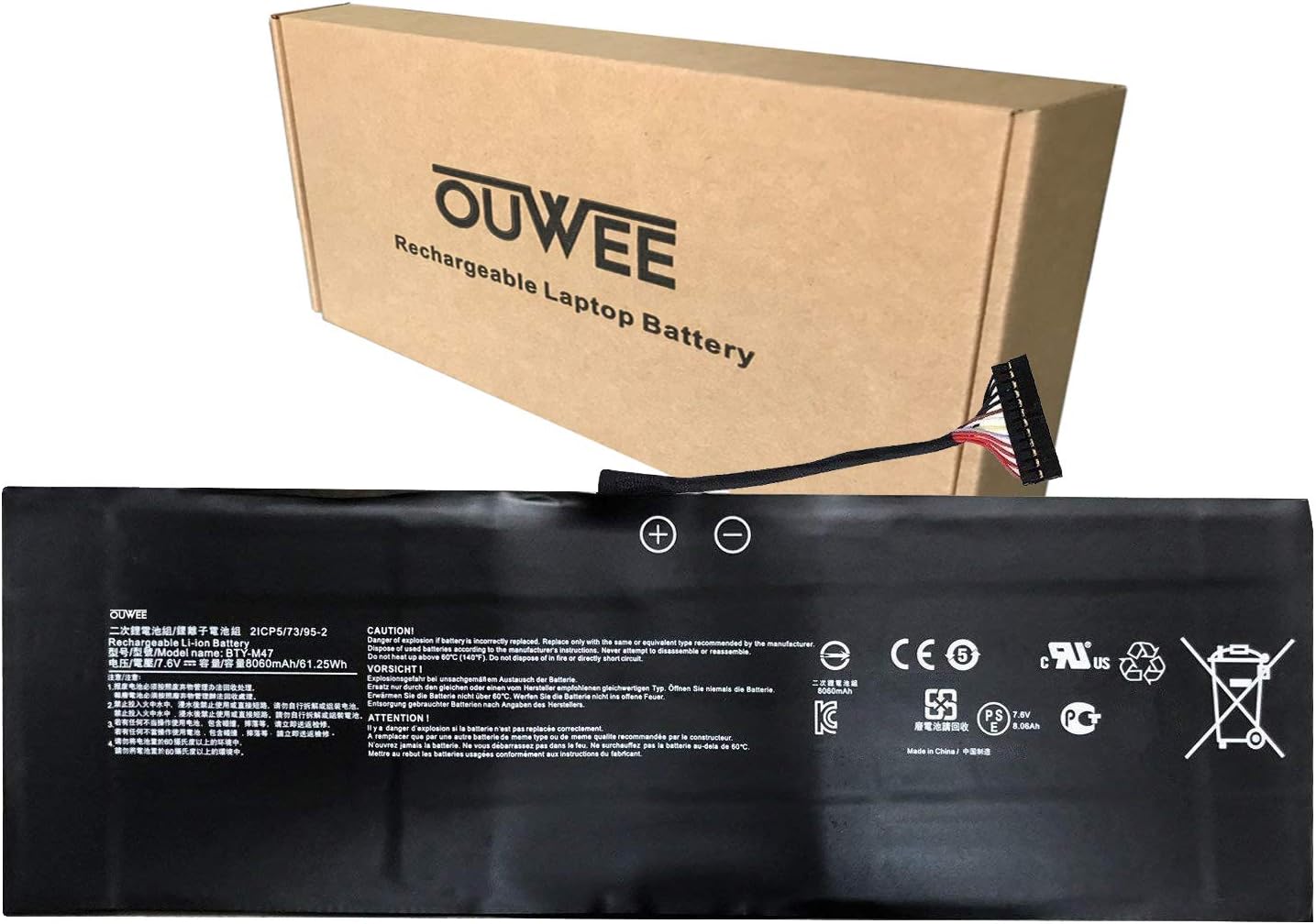 BTY-M47 Laptop Battery Compatible with MSI GS40 GS40 6QE 6QE-006XCN GS43 GS43VR 6RE 6RE-045CN Series Notebook 7.6V 61.25Wh 8060mAh(12-Pin Connector)