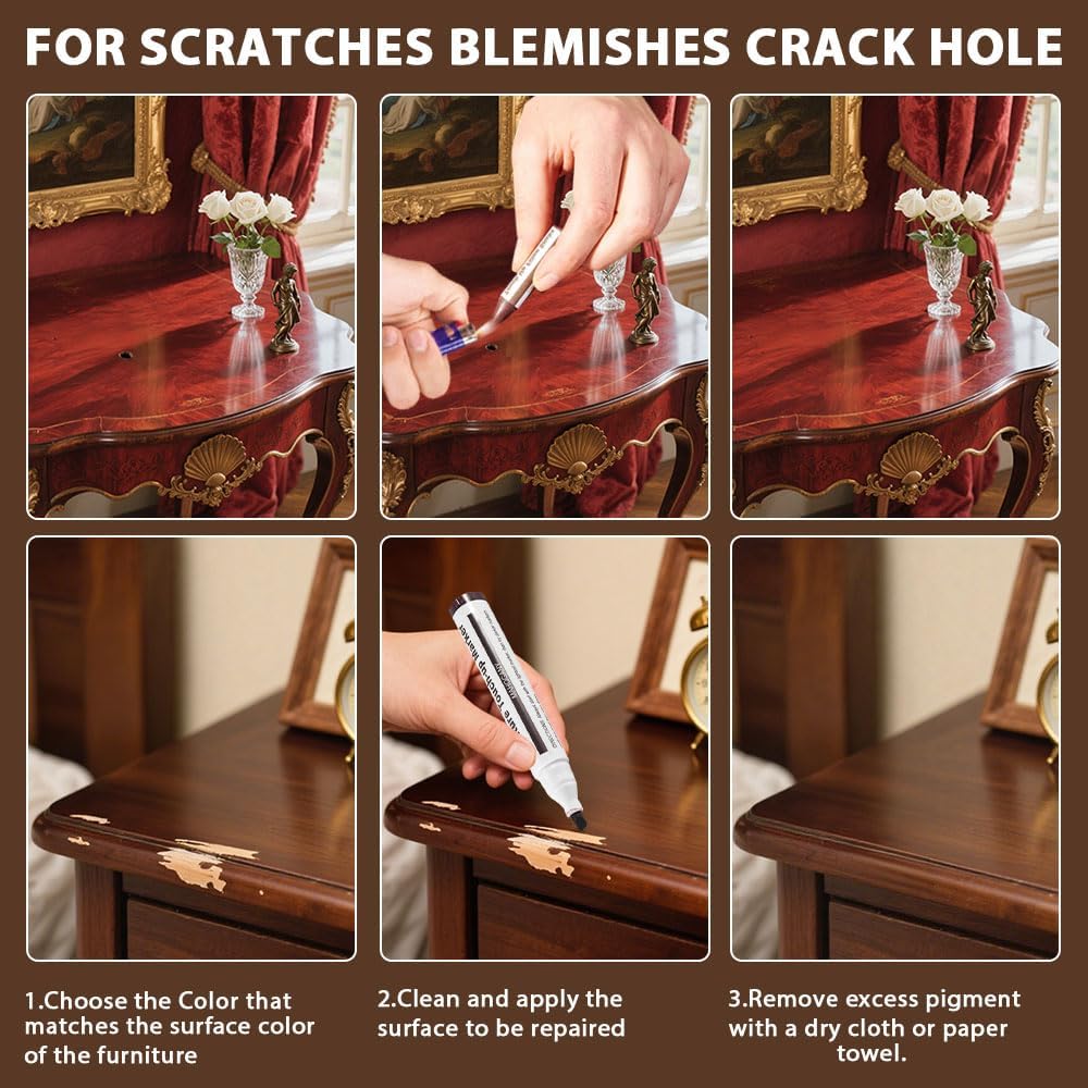 Furniture Floor Scratch Repair Markers and Wax Sticks for Stains, Scratches, Wood Floors, Tables, Desks, Carpenters, Bedposts, Touch Ups, and Cover Ups (Set of 13)