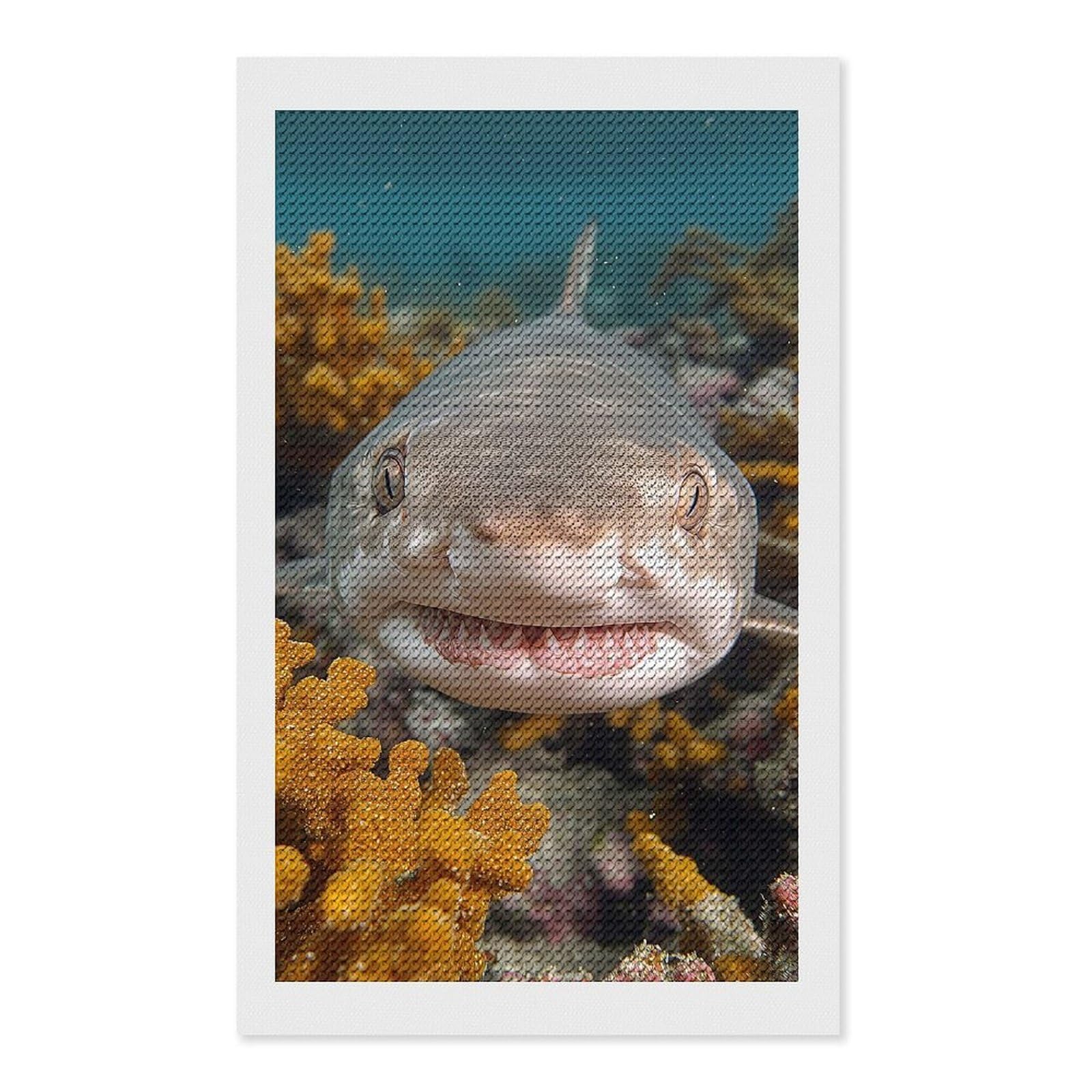 Junmoney Close-up Shark Portrait Underwater 5D Diamond Painting Kit 12"x20", Relaxing DIY, Mindful Craft Project, Full Kit Included, Thoughtful Present