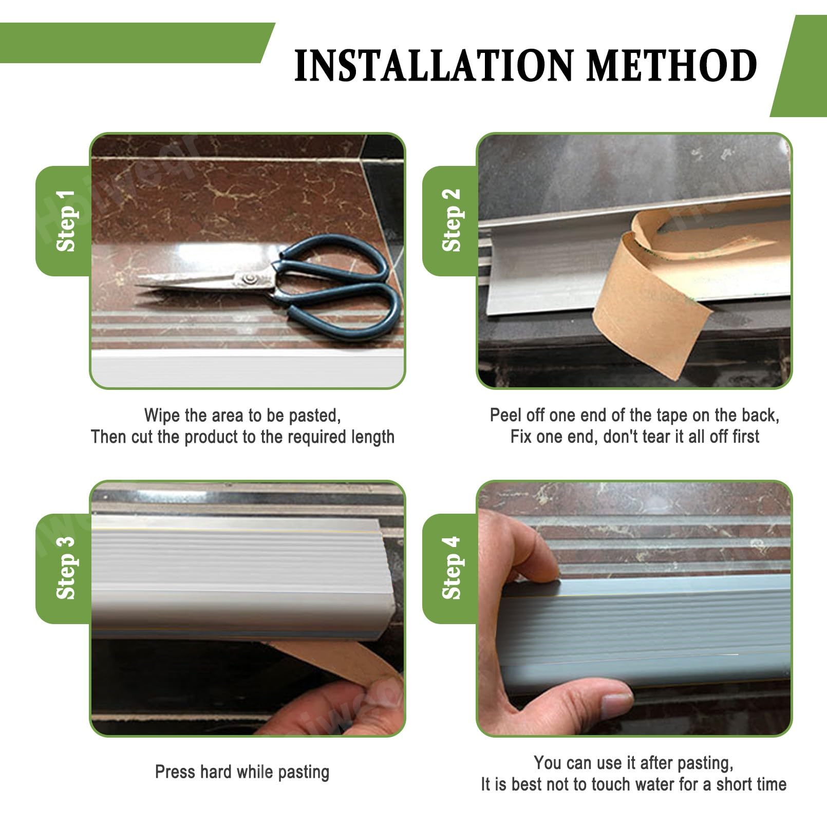 Material de PVC Autoadhesivo Perfil de Borde de Escalera, Tiras Antideslizantes Para Peldaños, Fácil de Instalar Y Resistente Al Desgaste, Perfil de Borde de Escalón Autoadhesivo de 5FT(Green,3m/118in