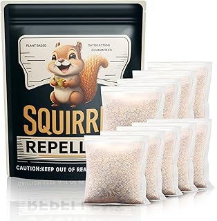 Squirrel Repellent Outdoor, Natural Squirrel Deterrent for Plants, Attic & Bird Feeders, Safe Around Kids & Pets, Helps Keep Squirrels Chipmunk Away from Yard & Garden – 10 Pouches