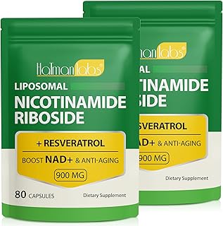 NAD Supplement - Liposomal Nicotinamide Riboside 900mg, Resveratrol, Quercetin - High Purity NAD Supplement for Energy, Support Cellular Health, Stamina & Healthy Aging - Strength 80 Capsules - 2 Bag