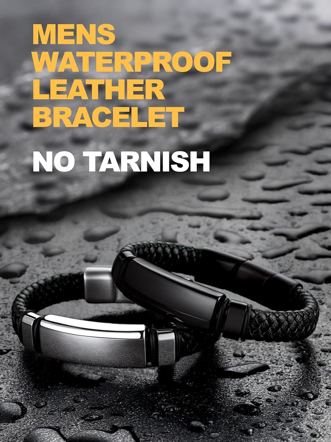 U7 Mens Leather Bracelet with Stainless Steel Clasp, Leather Cuff Bracelet in Skull or Wrap Style Black Bracelets for Husband - Image 5