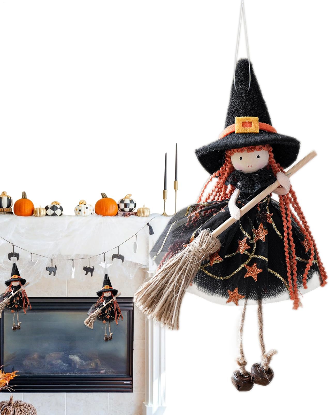 Kitchen Witch Doll for Good Luck,Halloween Witch Doll Hangable Decoration with Broom | Ornament Hangable Collectible Scary Figurine for Window Wall Outdoor Garden Patio Home Haunted House