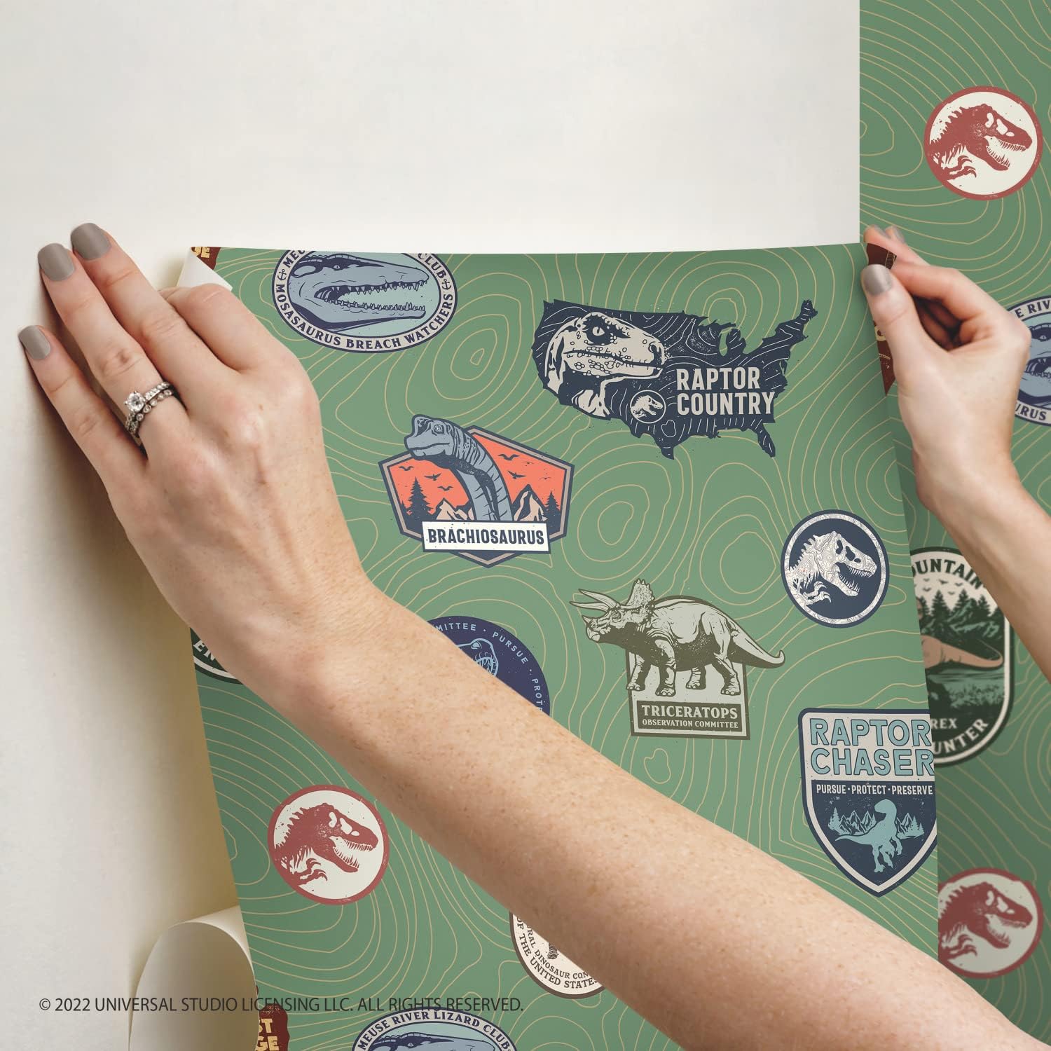 Jurassic World Multicolor Badges Peel and Stick Wallpaper, RMK12396RL