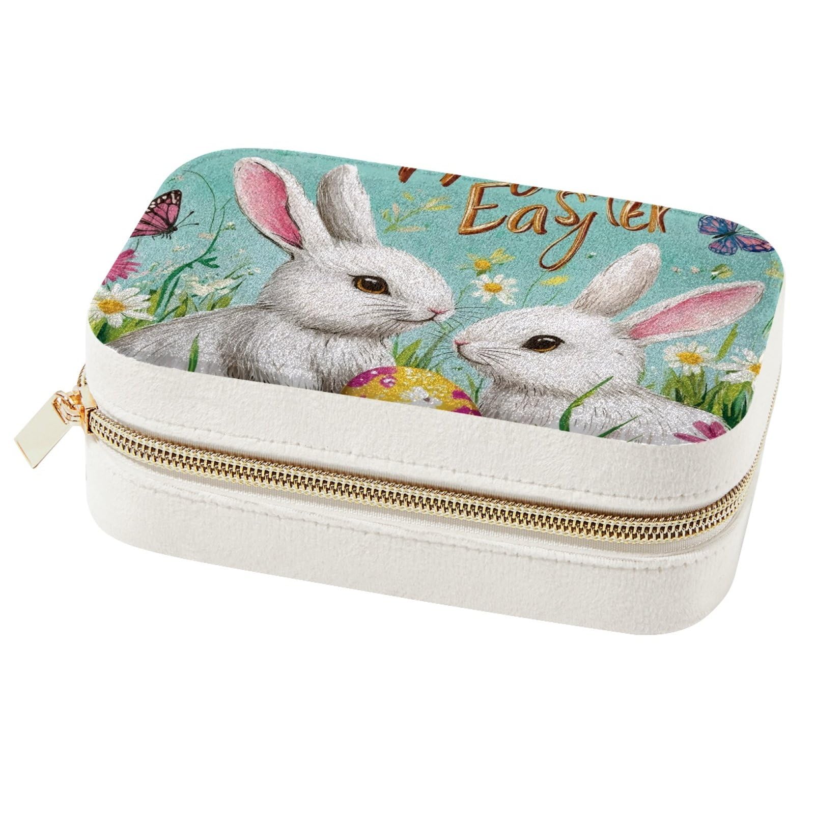 Boîte à bijoux lapin de Pâques portable boîte de rangement voyage pour bagues et colliers
