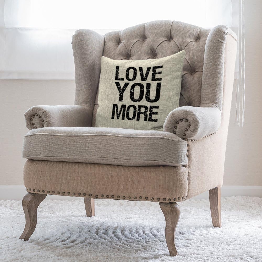 Moslion Love You More Pillow,Home Decorative Throw Pillow Cover Cotton Linen Cushion for Couch/Sofa/Bedroom/Livingroom/Kitchen/Car 18 x 18 inch Square Pillow case