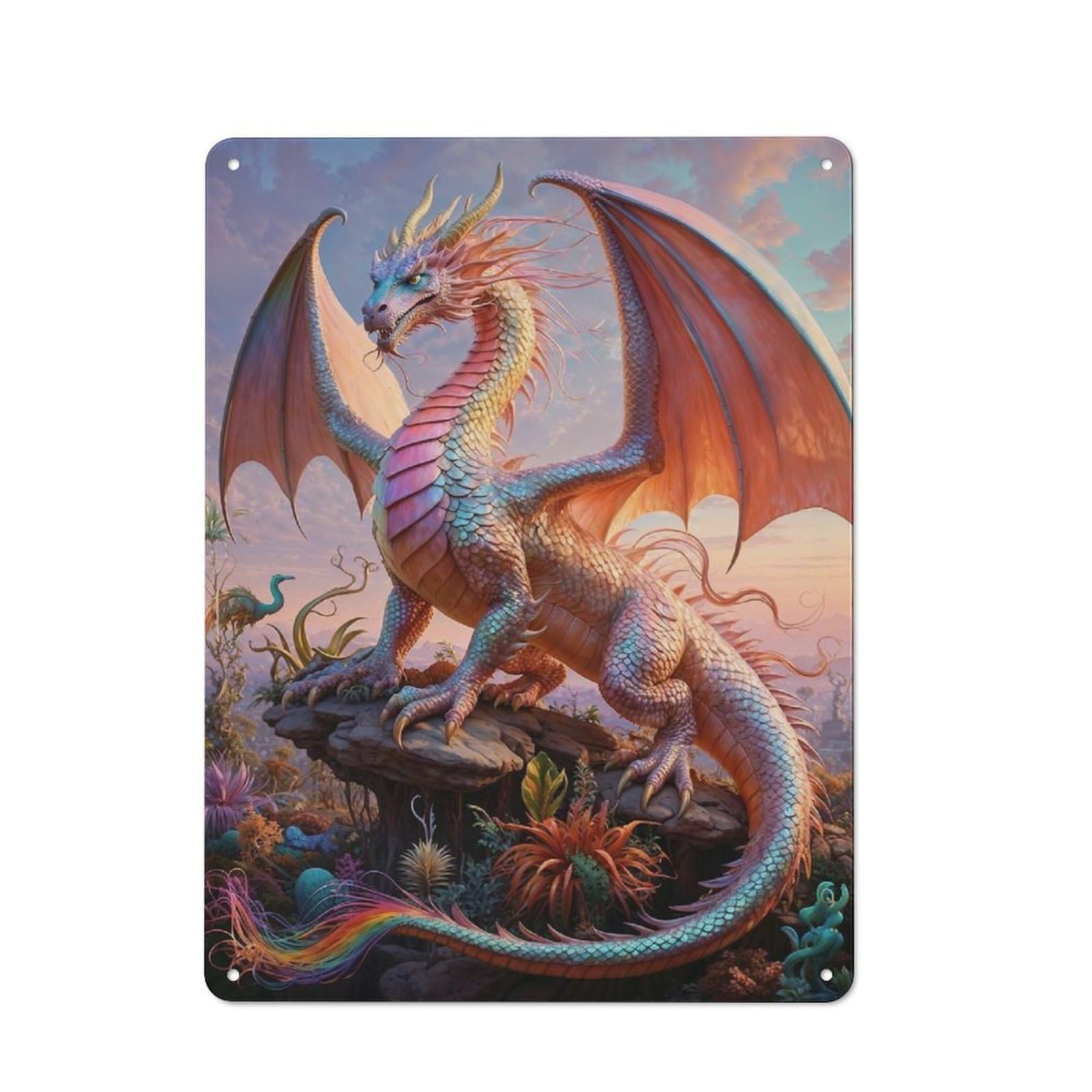 Junmoney Fantastical Dragon Safari Tin Sign With Design 40X30cm, Outdoor Room Porch Wall Decor For Greenhouse, Garden Room, Cafe Or Entryway