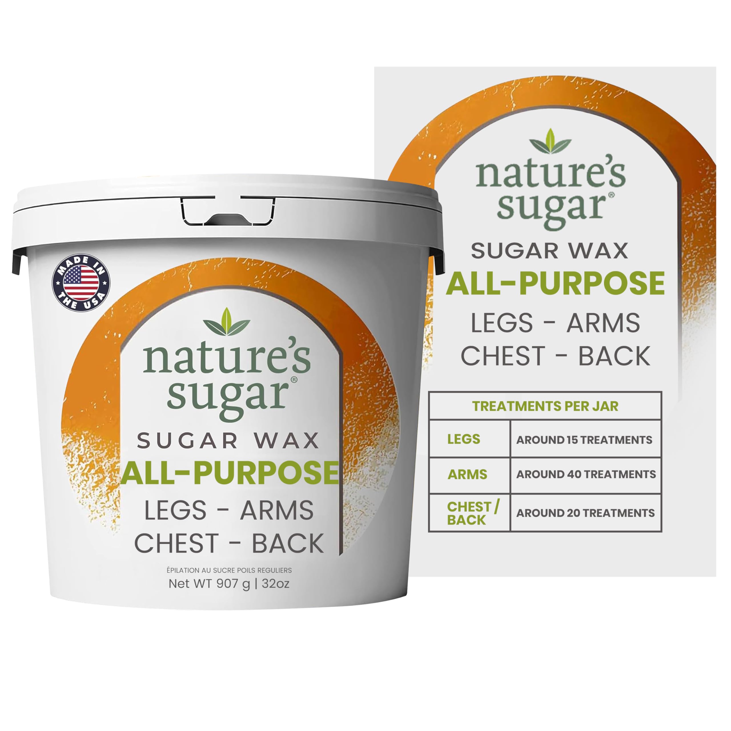 Nature'S Sugar - Nature's Sugar Wax Multi-Purpose Deshedding Paste for Legs, Back, Arms and Chest, 35 oz for Beginners, for All Skin Types, Vegan and Cruelty Free