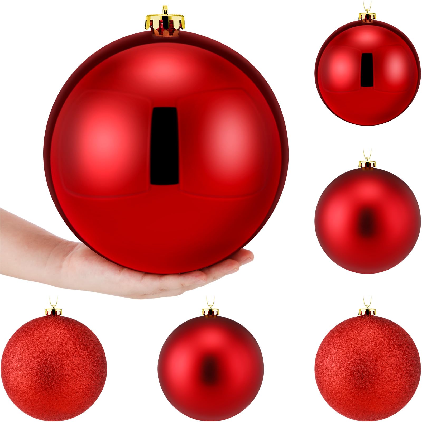 Wettarn Extra große Weihnachtskugel-Ornamente, 200 mm, übergroße, bruchsichere Kunststoff-Weihnachtskugel, hängende Dekorationen für Urlaub, Weihnachtsbaum, Outdoor-Party-Dekorationen, Rot, 6 Stück