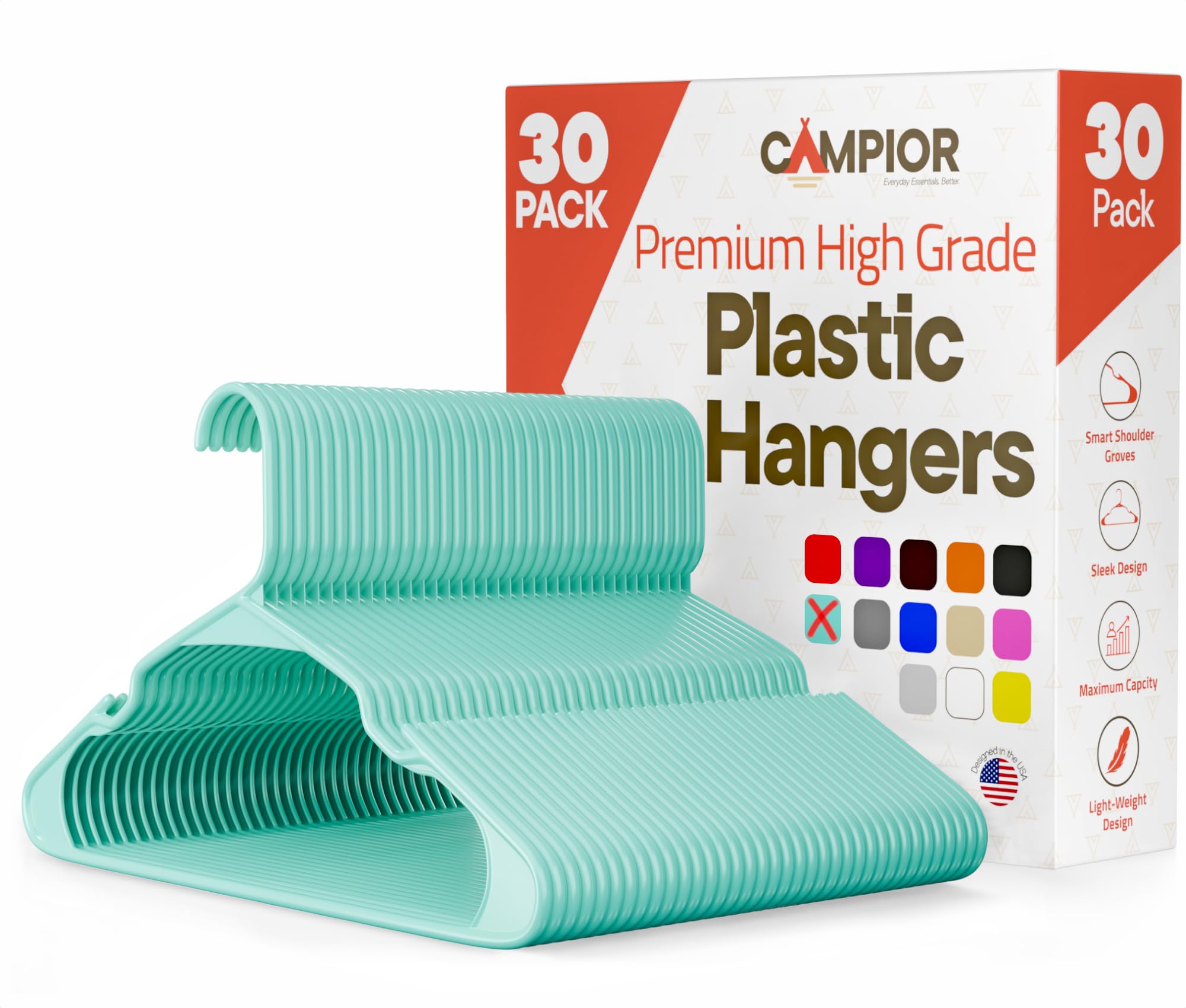 Cintres en plastique robustes turquoise pour organiser les vêtements de la maison (lot de 30)