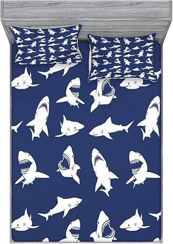 Miniatura 226 de Ambesonne Juego de sábanas bajeras y fundas de almohada de los años 90, patrón geométrico en estilo retro, formas redondas de triángulo de media