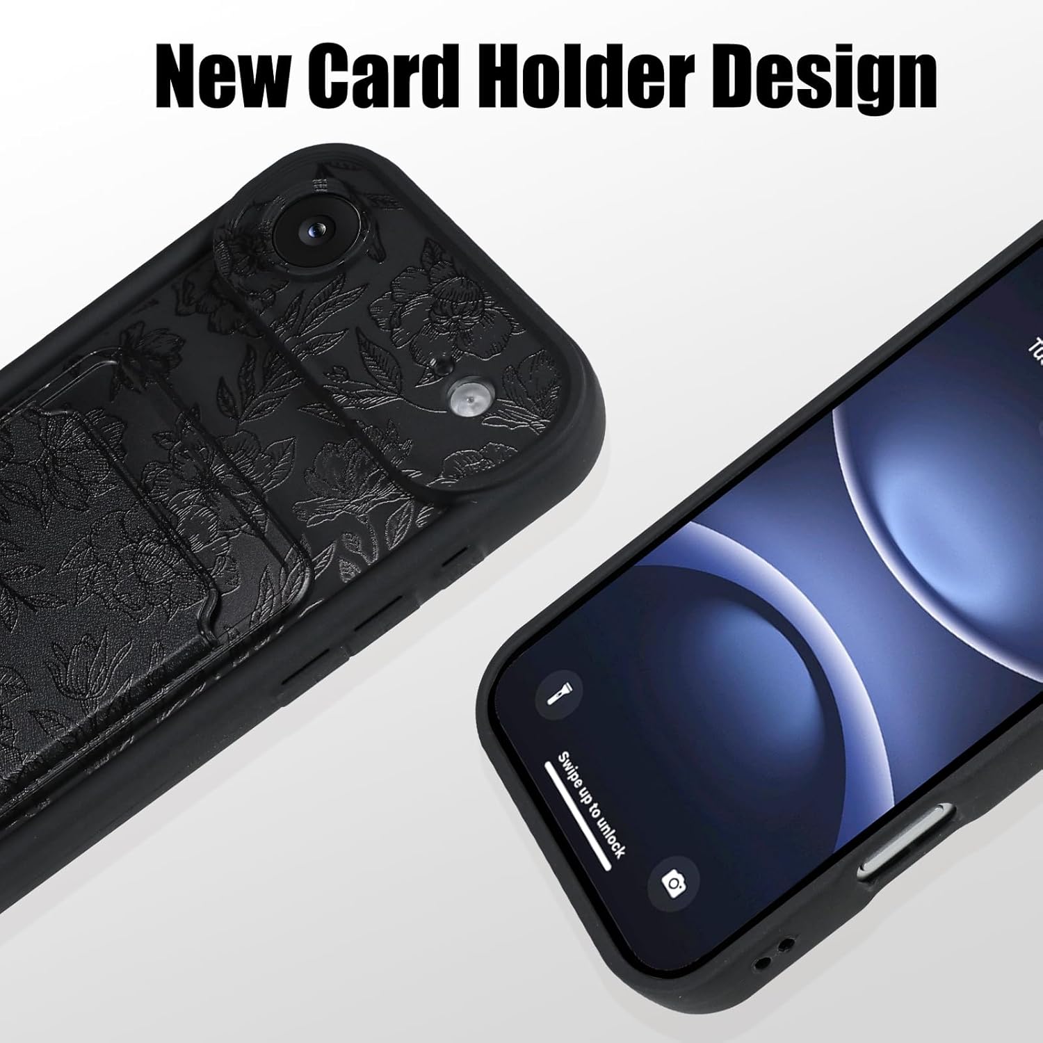 MZELQ Compatible with iPhone Air Case 2025 Silicone Card Holder, Cute Pattern Rose Flower Floral Cover for Girls Women -Black - Image 2