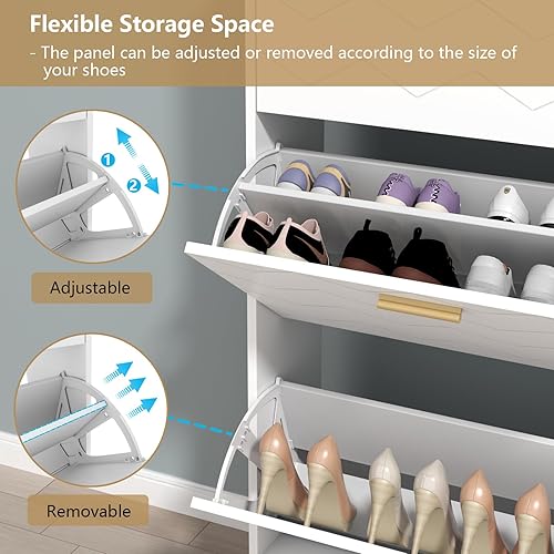 Miniatura 4 de Auromie Armario de almacenamiento de zapatos, organizador de zapatos independiente con 3 cajones abatibles, moderno zapatero con armario lateral