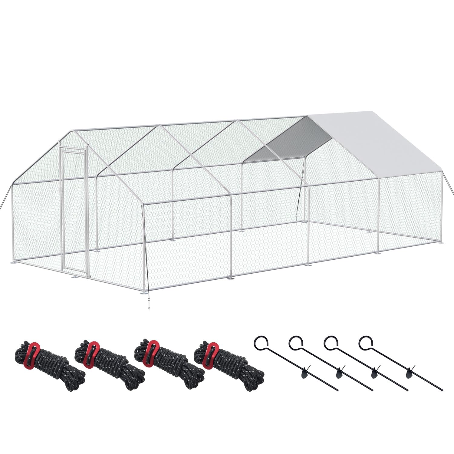 CHIKENCOOP Large Metal Chicken Coop Walk-in Poultry Cage Chicken Runs for Yard with Coverd Chicken Pen for 40 Chickens Duck Rabbit House Outdoor