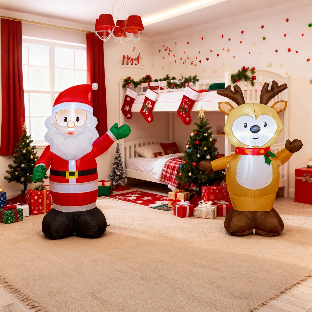 TYBEEU Ensemble gonflable Père Noël et renne 1,2 m Décoration de Noël gonflable pour l'extérieur