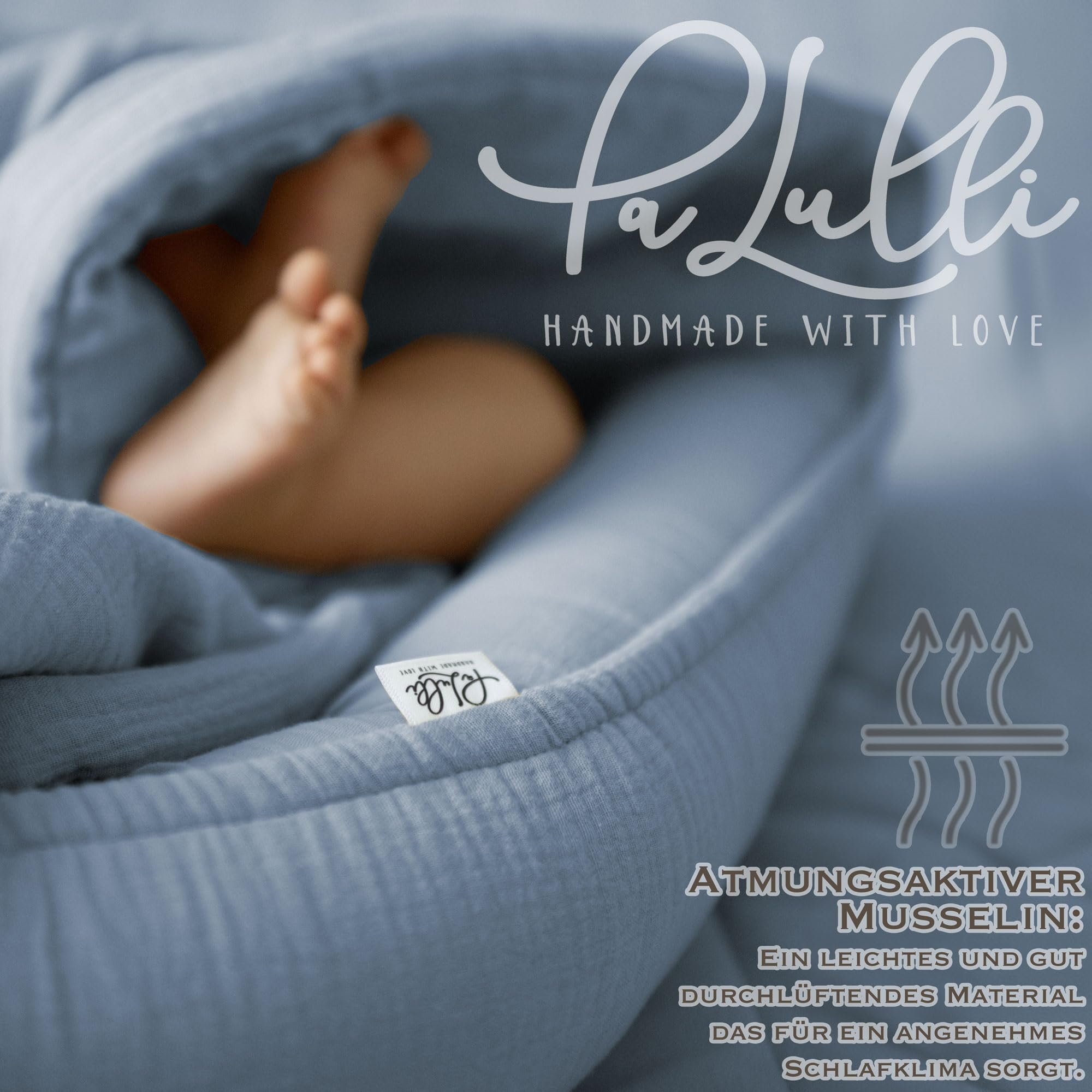 PALULLI® Gniazdo dla niemowląt 2 w 1 z kocem niemowlęcym, ze 100% bawełny muślinowej, przytulne gniazdo dla niemowląt i niemowląt, 100 x 60 cm, zapięcie na rzepy, nakładka do przewijania, kokon dla