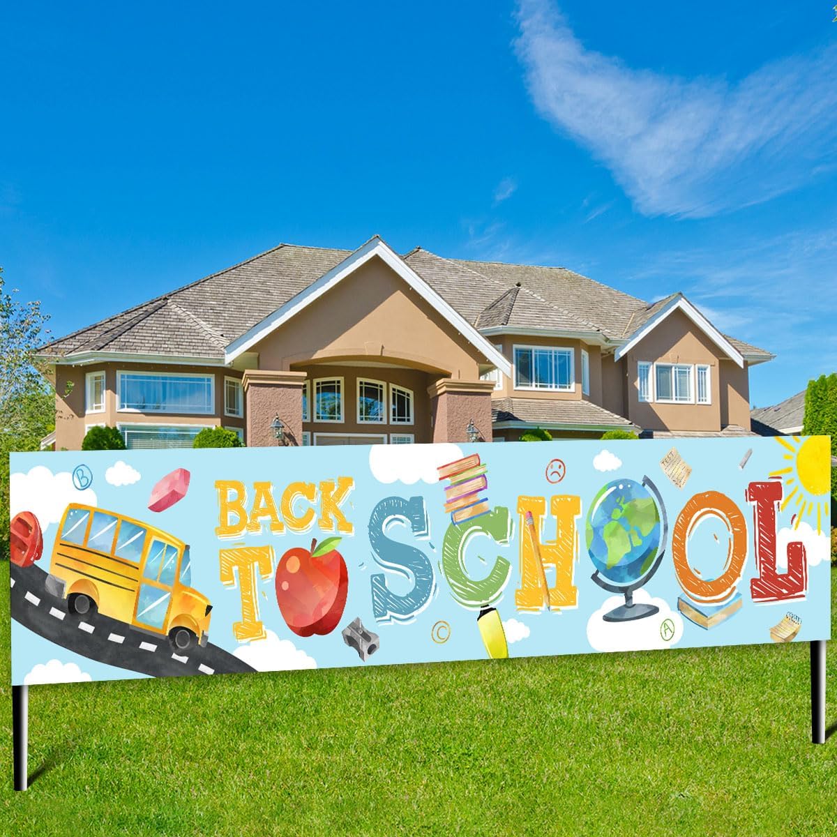 Amazon.com: Large Welcome Back to School Banner - First Day of School ...