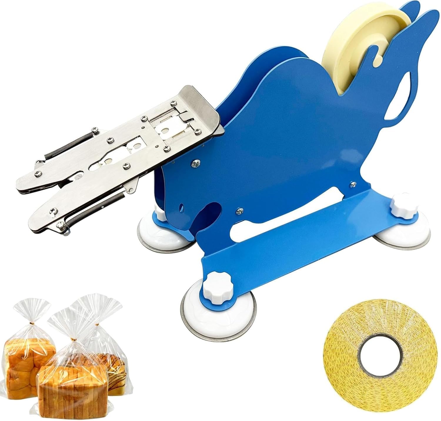 Confezione da 4 macchine sigillatrici per pane con struttura in acciaio inox e ventose, ideali per confezionare biscotti, pane e caramelle.