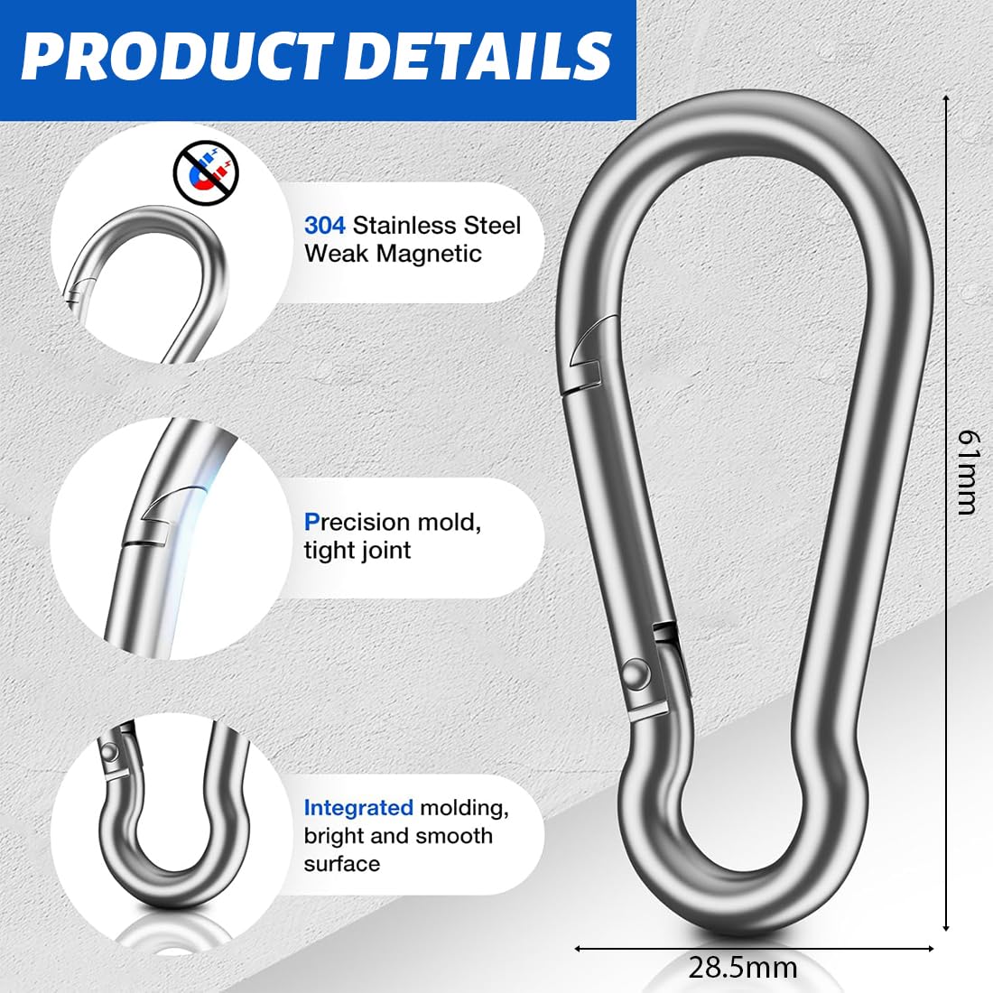 10 moschettoni in acciaio inox, resistenti,6 * 6cm, piccoli moschettoni per esterni, campeggio, escursionismo, guinzaglio per cani, pesca