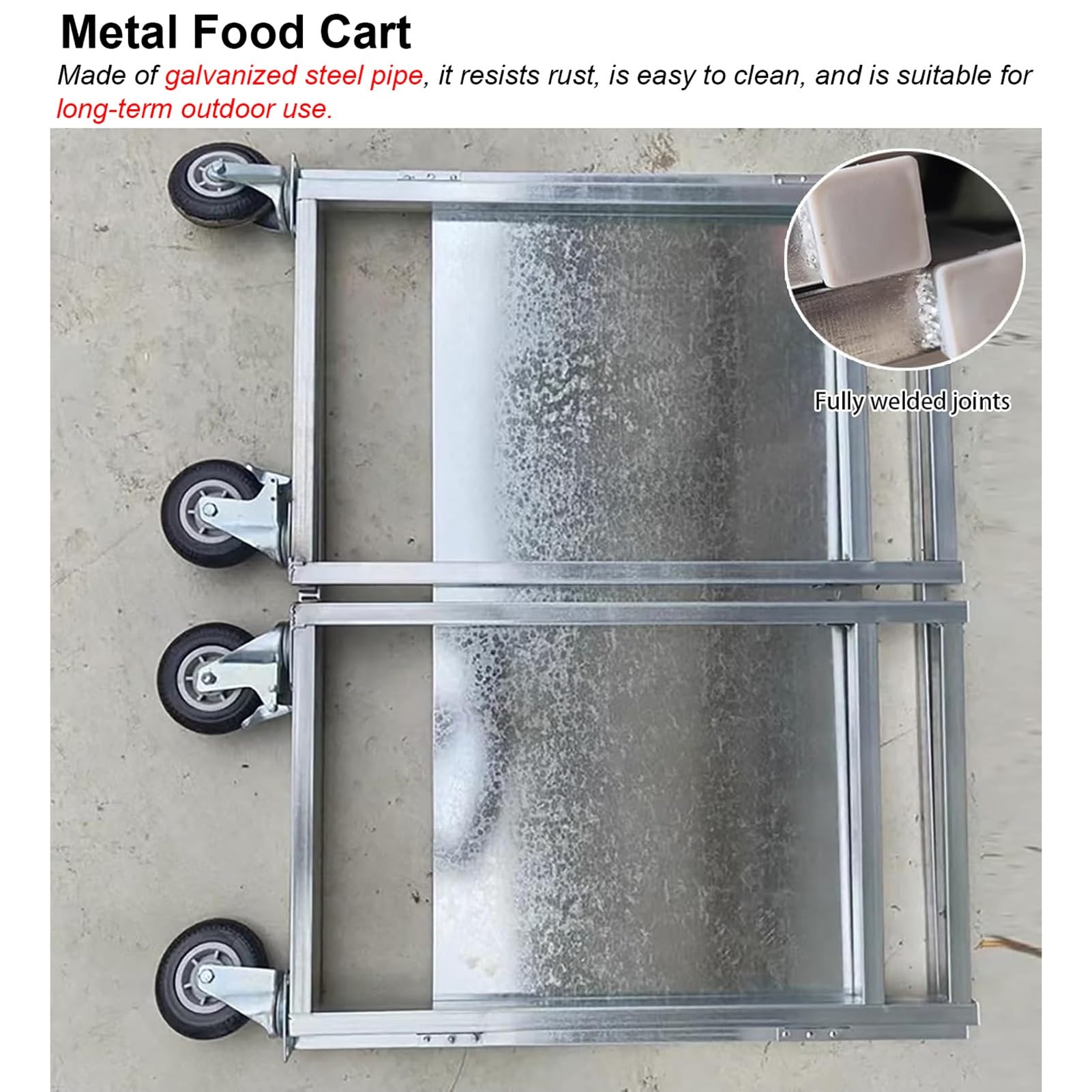 Carrello alimentare mobile pieghevole su ruote, chiosco per venditori di merci in metallo, espositore per snack a 2 livelli per mercato degli agricoltori, bancarella alimentare portatile (blu, 100 x
