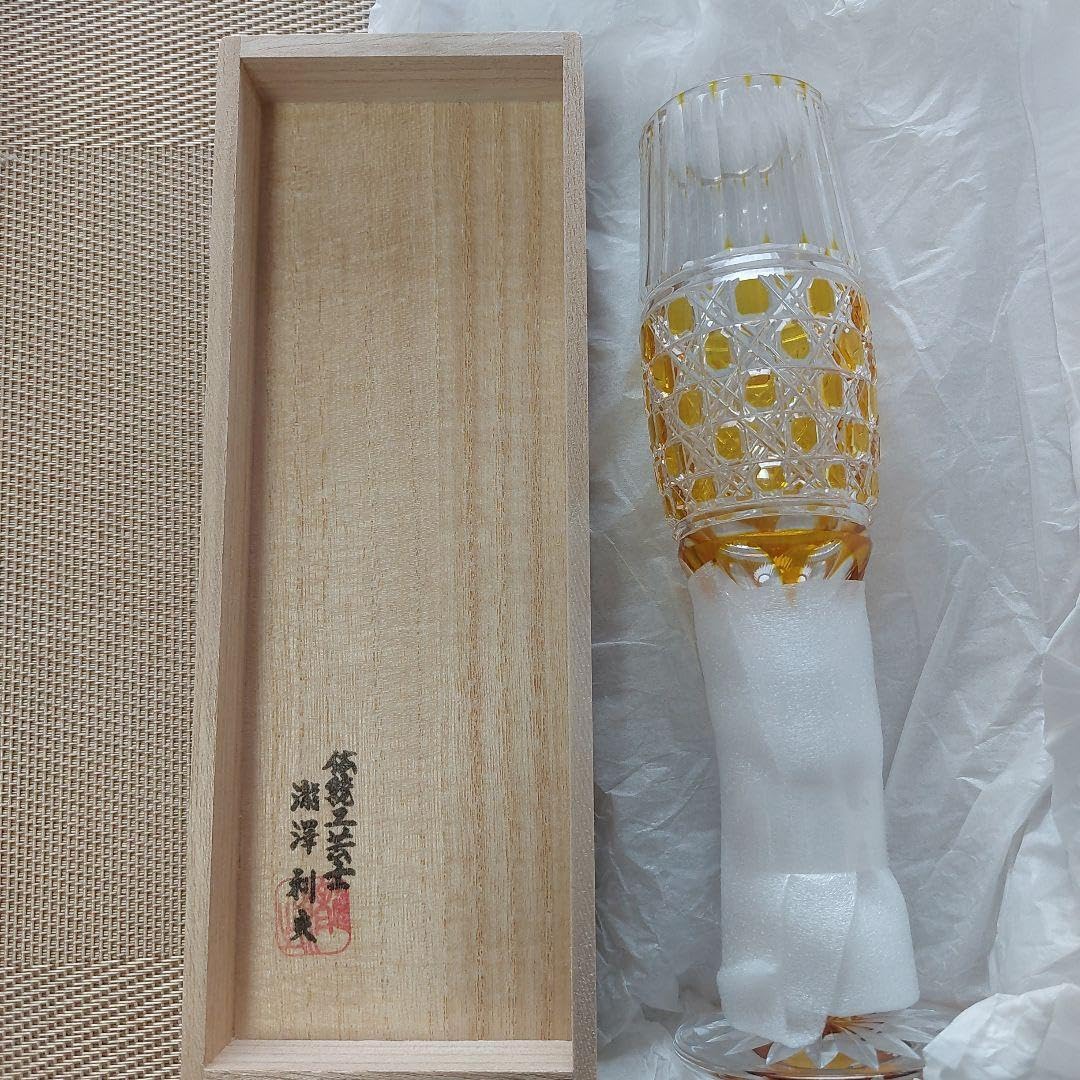 Amazon.co.jp: 切子 ワイン シャンパングラス 伝統工芸士瀧澤利夫 一客 