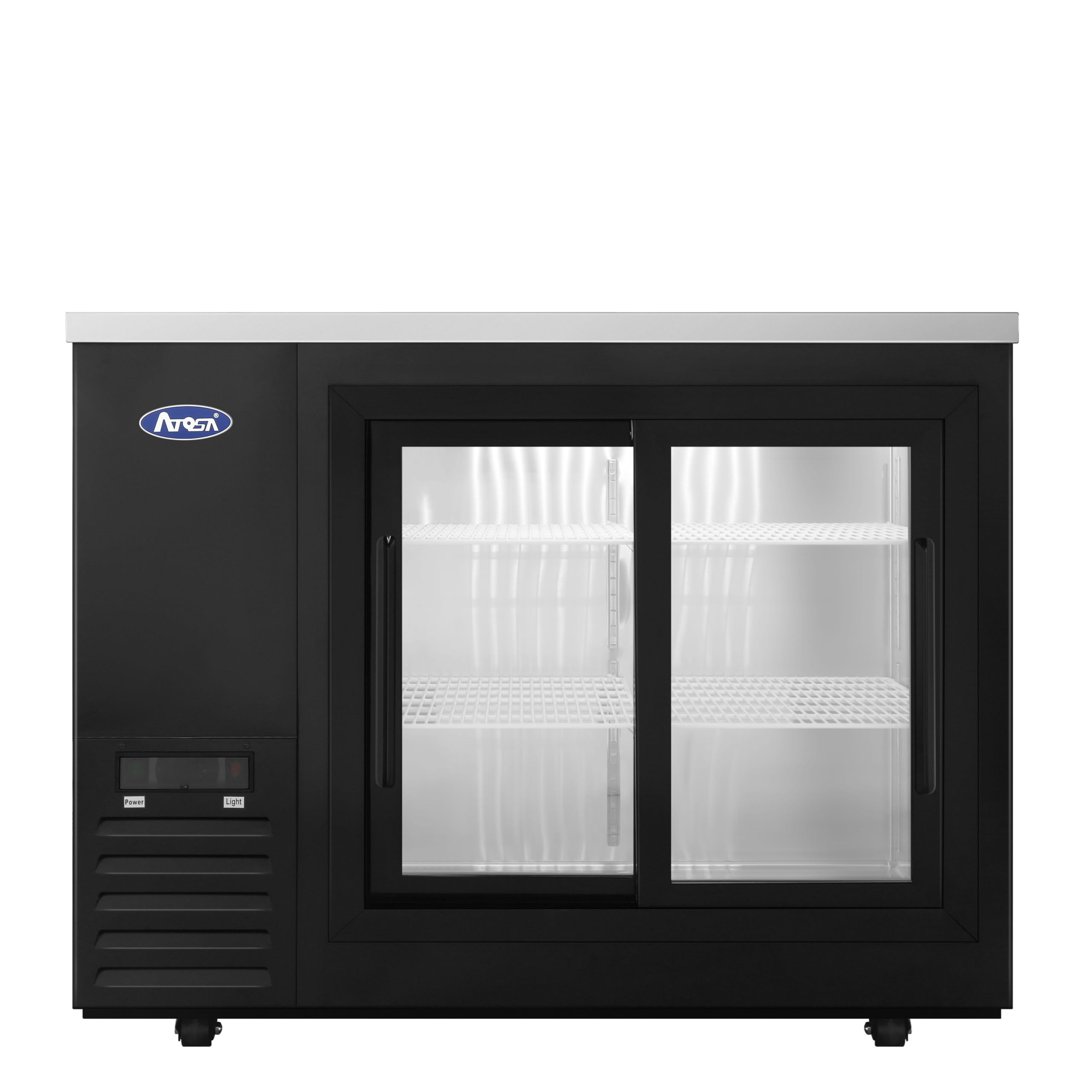 Atosa Commercial Black Steel Shallow Depth Back Bar Cooler with Sliding Glass Doors