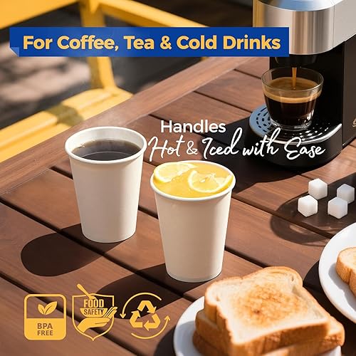 Miniatura 4 de Fit Meal Prep Paquete de 200 Vasos desechables de papel blanco de 12 onzas, para bebidas calientes y frías, para café, expreso, cortado, agua, té y