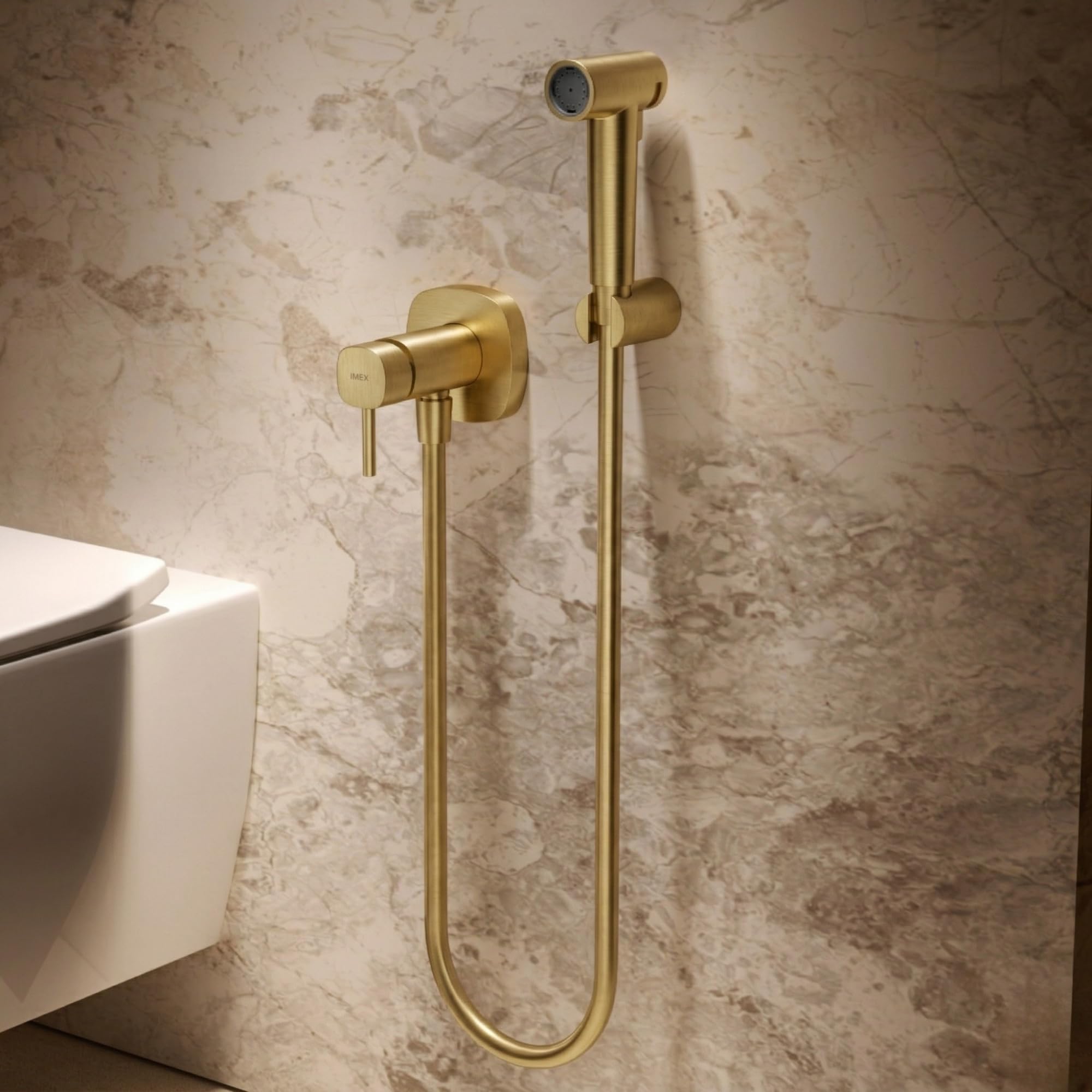IMEX - Douche Bidet Eau Froide et Chaude Couleur Doré | Robinet Bidet Encastré pour WC Or Brossé | Douche Hygiénique Monocommande pour Toilettes | Robinetterie Substitut de Bidet | Série Toscane