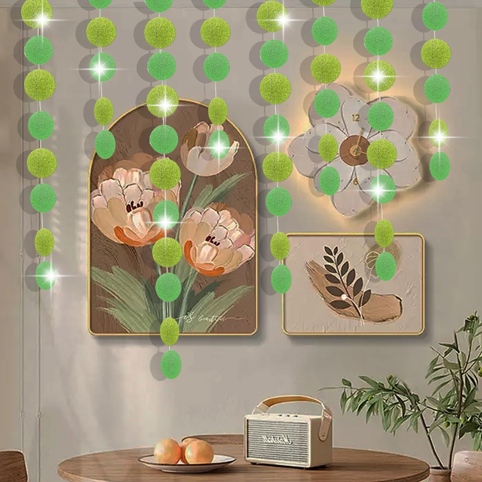 Hexizexi 78Ft Circle Dot Streamers Garland 6 Pcs 4m Polka Dots Streamer Holographic Green Hanging Paper Garland for Wedding Baby Shower Birthday Party Decoration