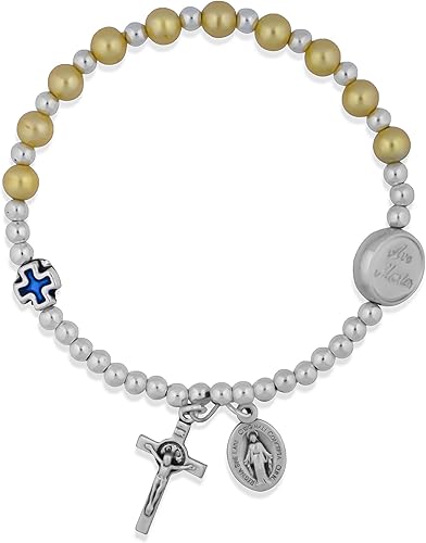 Pulsera de rosario con medalla milagrosa y cruz