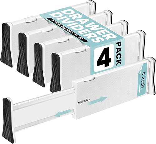 RAPTUROUS Divisores para cajones ajustables, para ropa, tocador, cocina, oficina, agarre fuerte y resistente, extremos suaves, 4 pulgadas de alto,