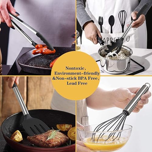 Miniatura 5 de Fungun - Juego de utensilios de cocina de silicona, antiadherentes, 24 piezas, resistentes al calor, con mango de acero inoxidable, ideales como